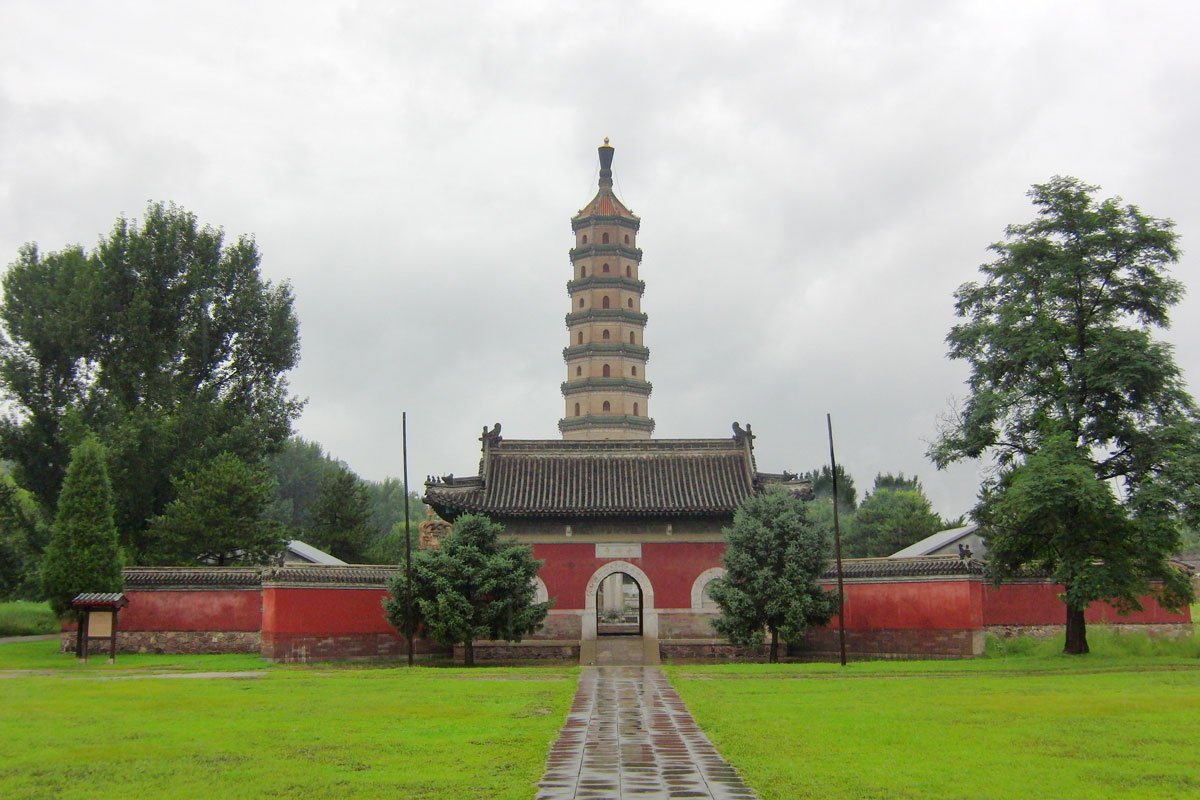 Chengde Mountain Resort: Imperial Autumn Beyond the Wall 7 Nine-storey pagoda of Yongyou Temple rising behind a red wall inside Chengde Mountain Resort