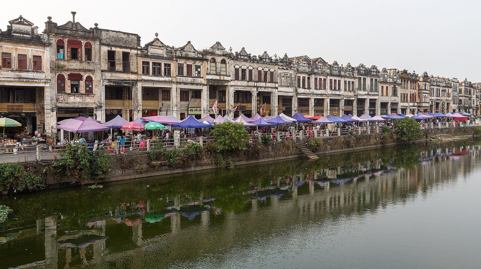 Qilou arcade buildings along the riverfront at Chikan Old Town, Kaiping
